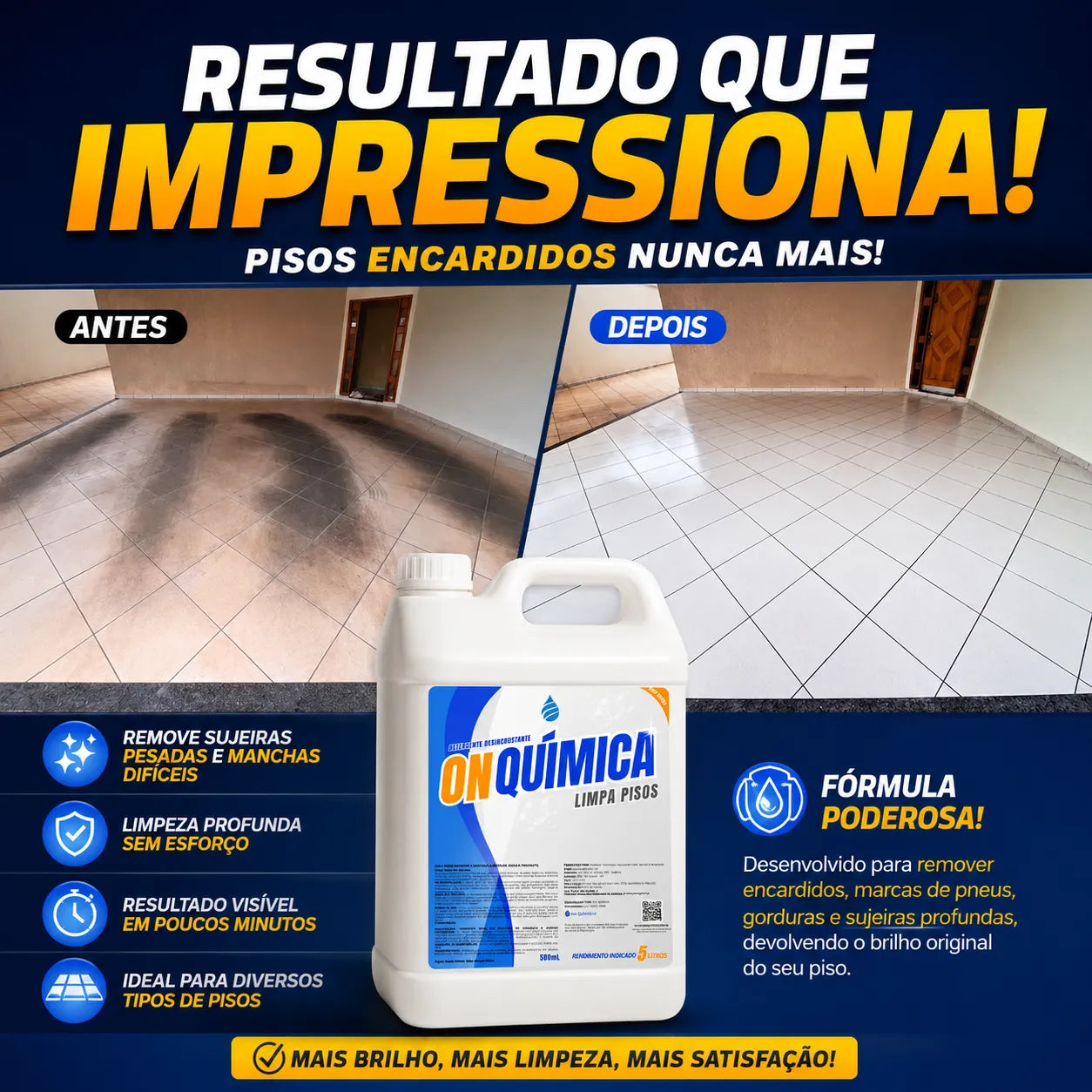 Limpa Pisos On Química - Remove Encardido Manchas de Porcelanato Cerâmica Pedras