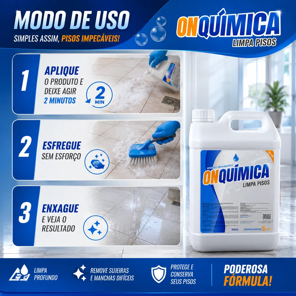 Limpa Pisos On Química - Remove Encardido Manchas de Porcelanato Cerâmica Pedras