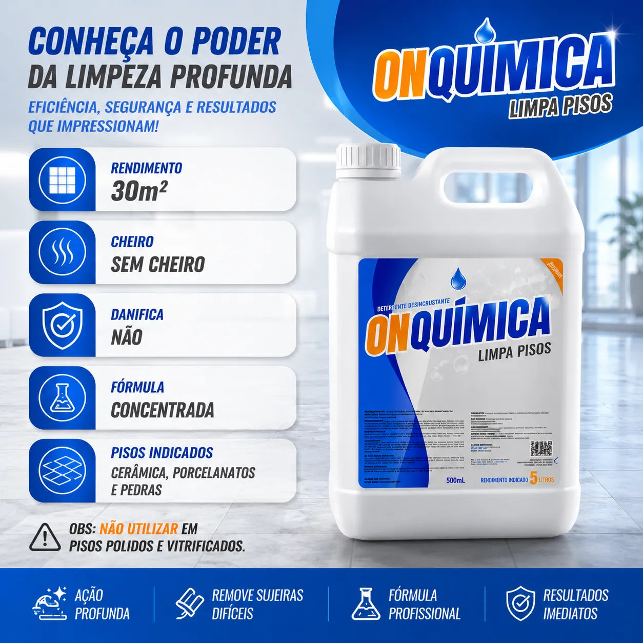 Limpa Pisos On Química - Remove Encardido Manchas de Porcelanato Cerâmica Pedras